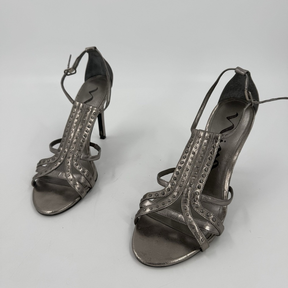 Nina Metallic Studded Strappy Heels Ankle Strap Sandals Women's US 9M